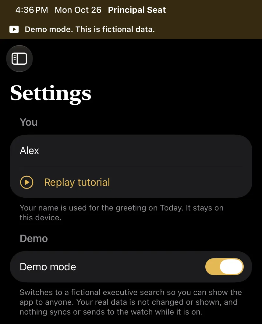 The top of Settings on iPad with the Demo mode switch turned on and its explanation